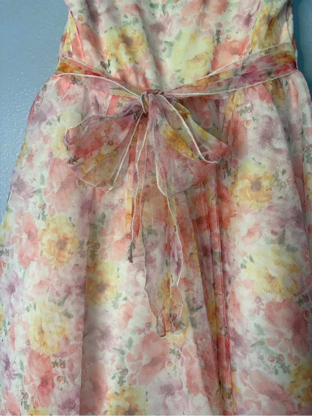 Bonnie Jean Pink Floral Handkerchief Hem Dress with Rosette